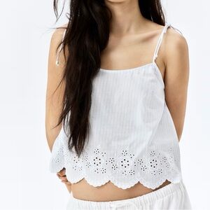 NWT H&M Embroidered Tie-Strap Top in White/Striped Size M